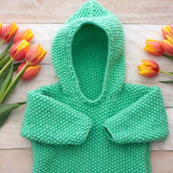 Seed Stitch Hooded Baby Sweater Knitting Pattern