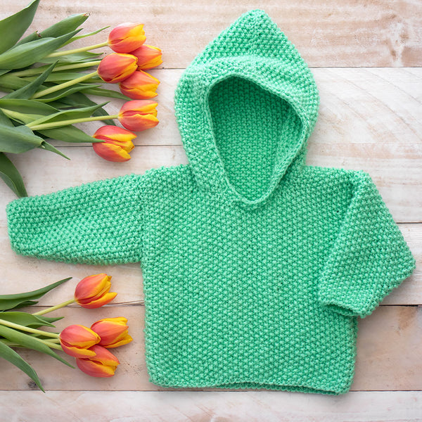 Seed Stitch Hooded Baby Sweater Knitting Pattern