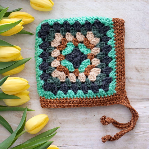 Granny Square Baby Bonnet Crochet Pattern