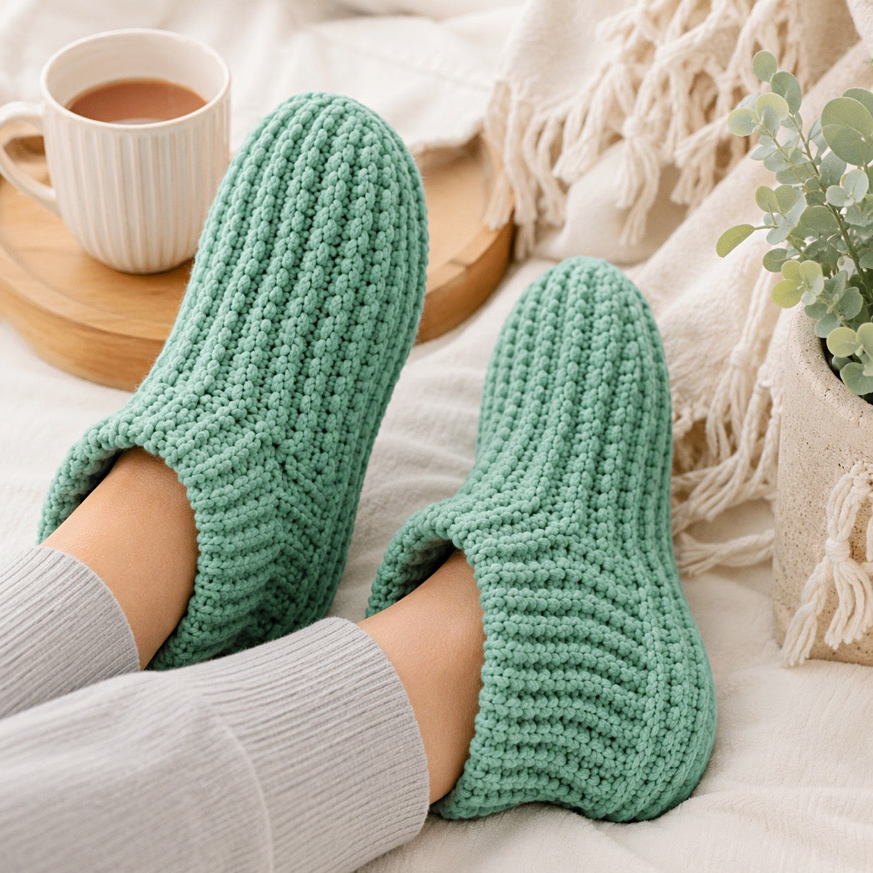 Easy Knit Bootie Slippers Pattern for Women
