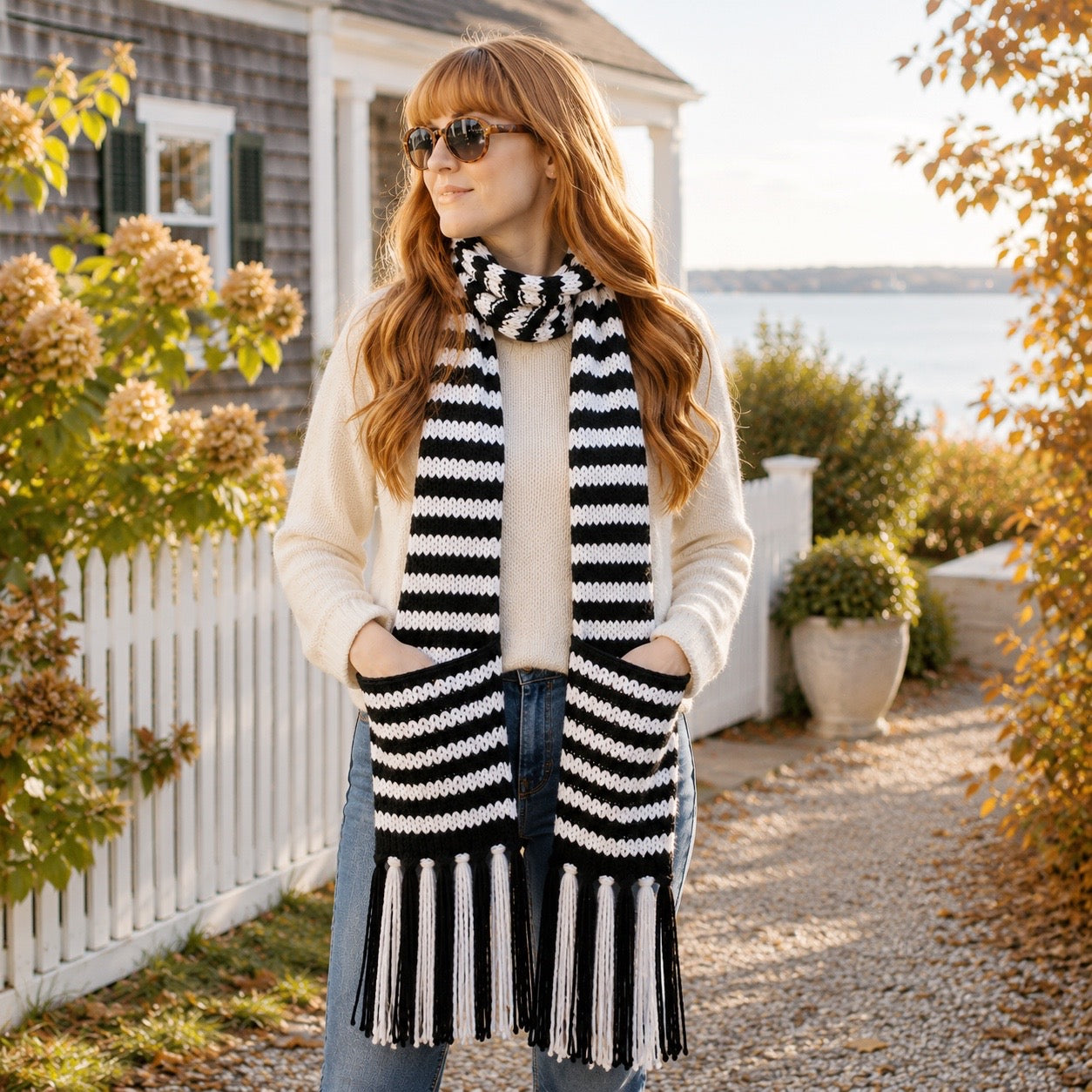 Easy Stripe Pocket Scarf Knitting Pattern