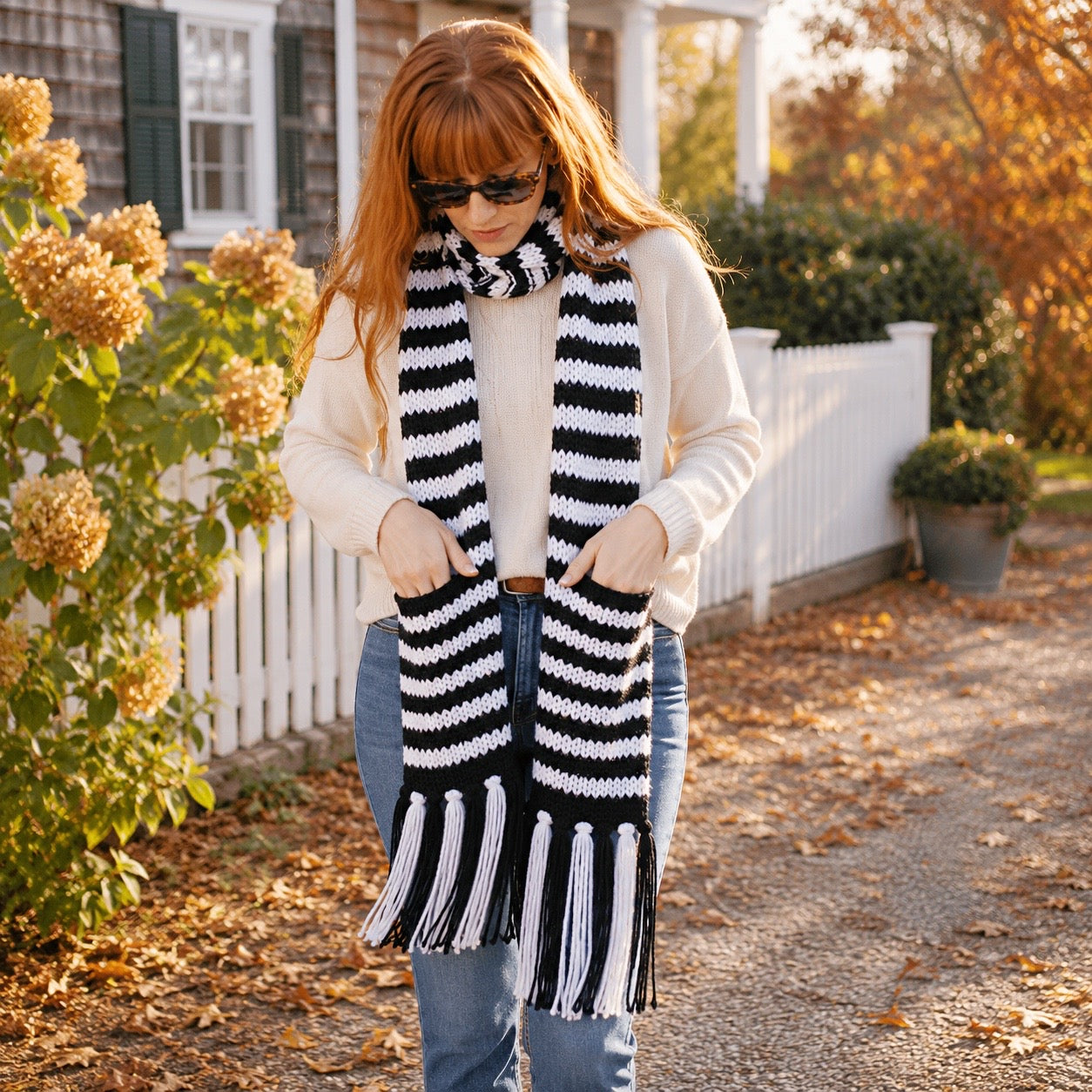 Easy Stripe Pocket Scarf Knitting Pattern