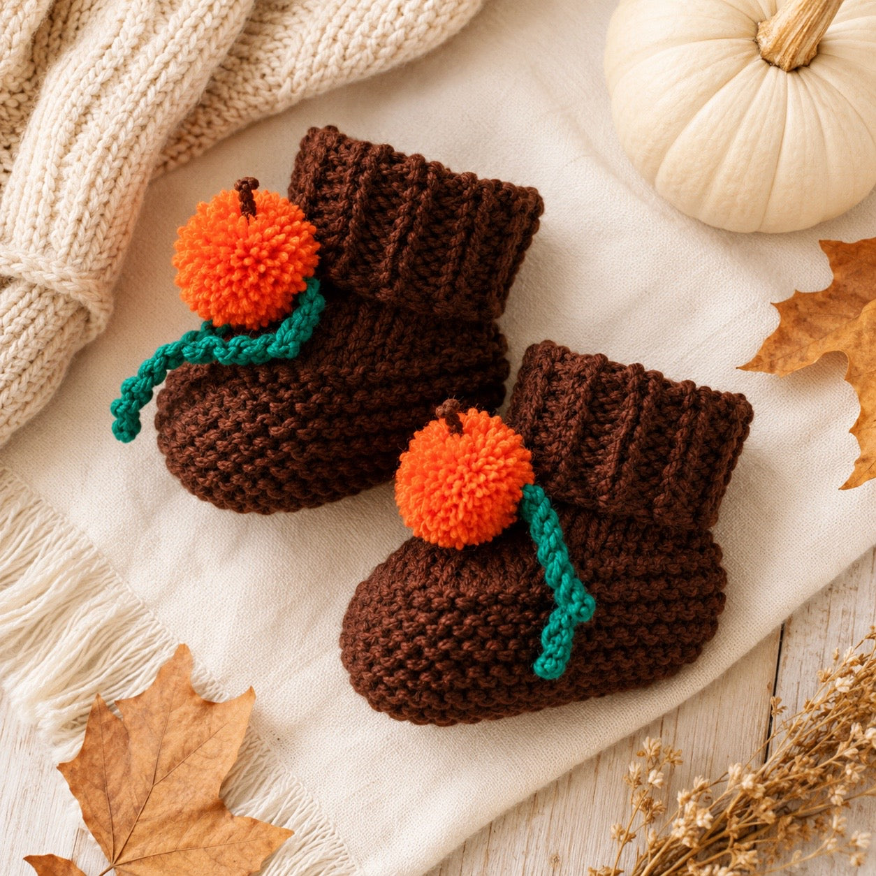 Easy Pumpkin Baby Booties Knitting Pattern