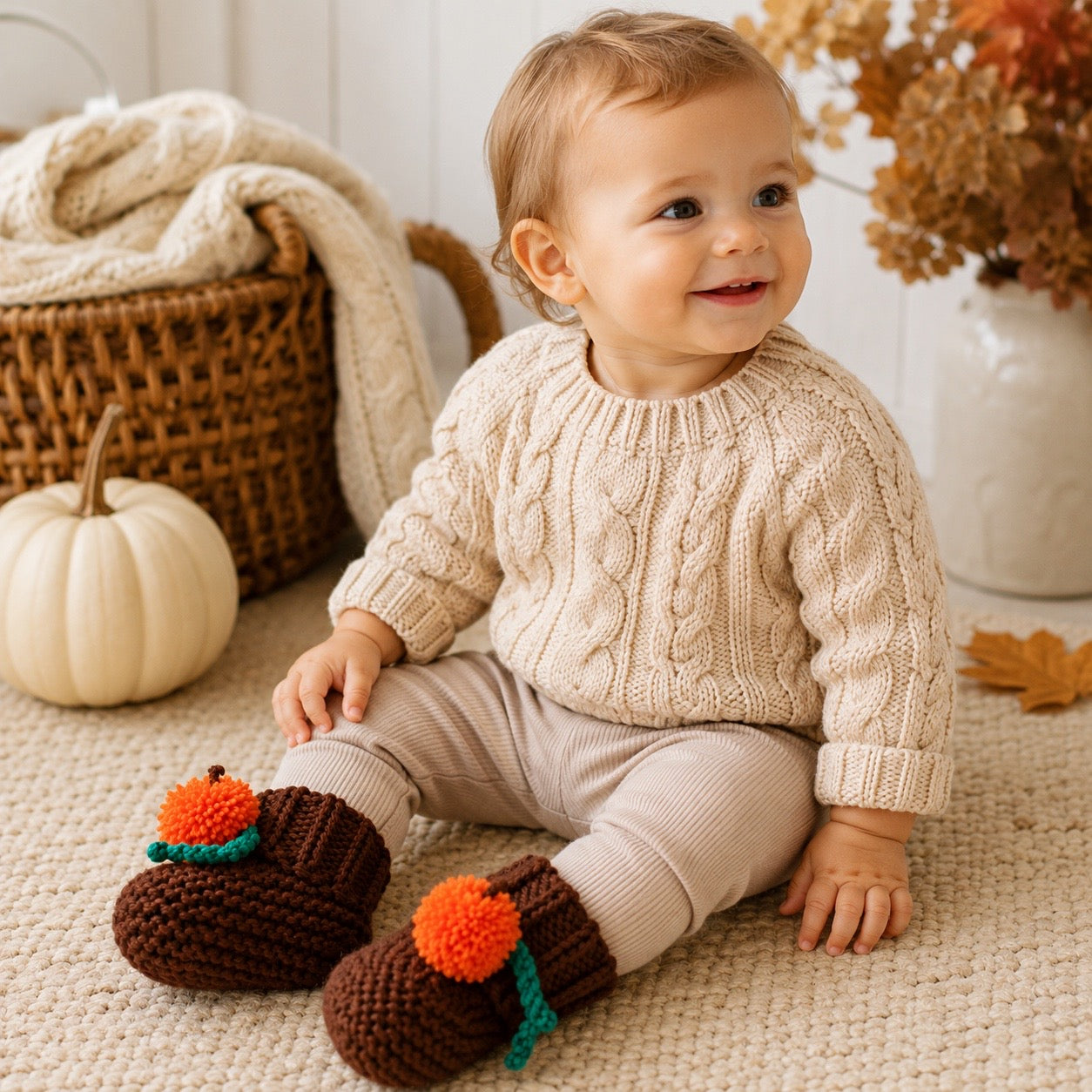 Easy Pumpkin Baby Booties Knitting Pattern
