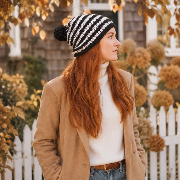 Chunky Stripe Slouch Beanie Knitting Pattern