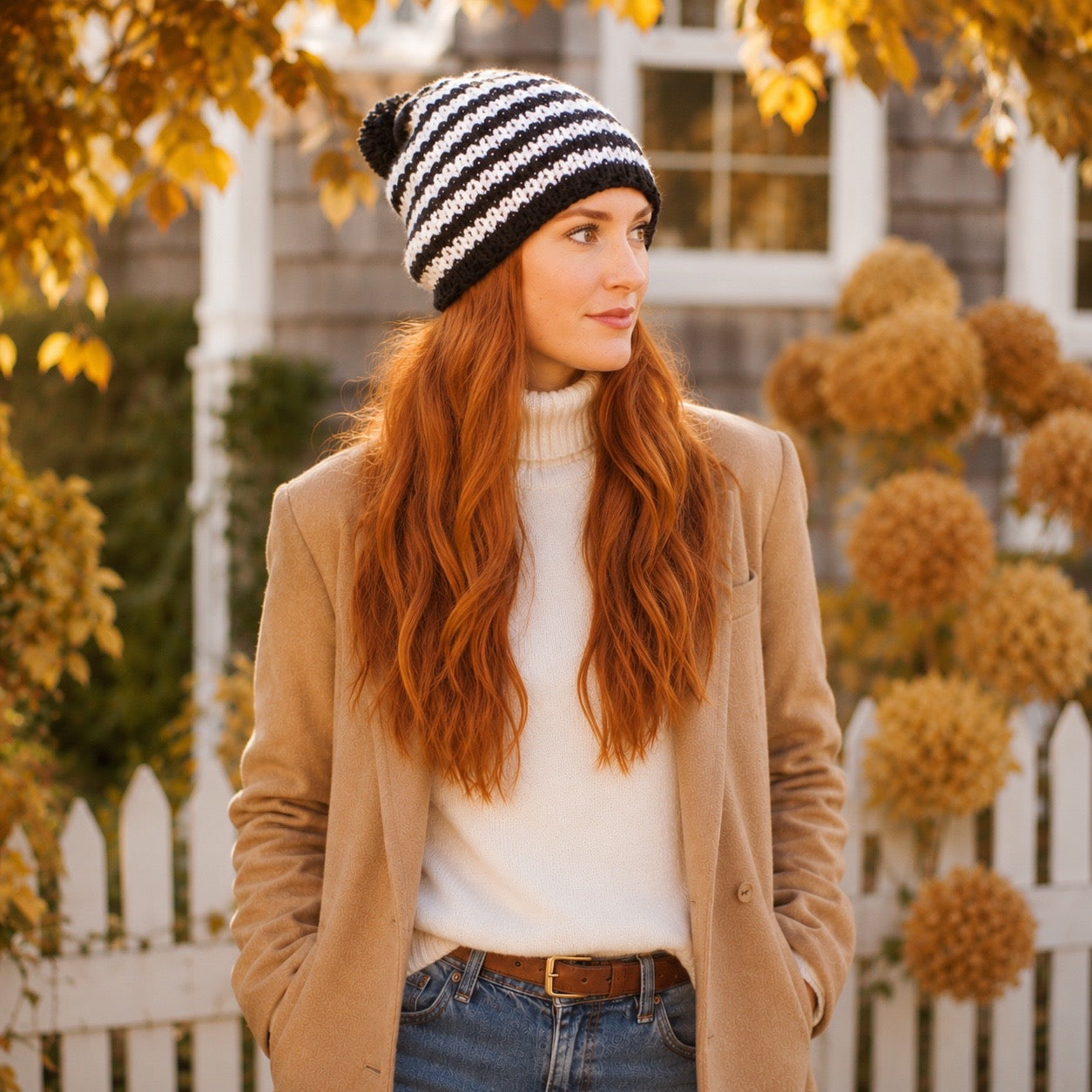 Chunky Stripe Slouch Beanie Knitting Pattern