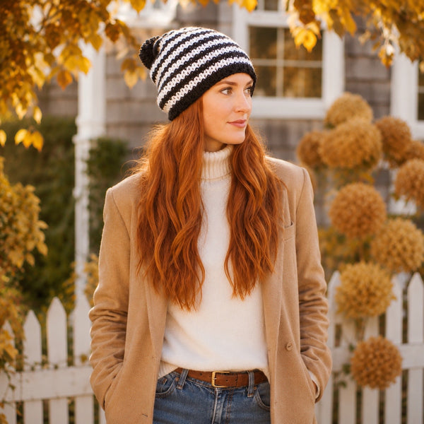 Chunky Stripe Slouch Beanie Knitting Pattern