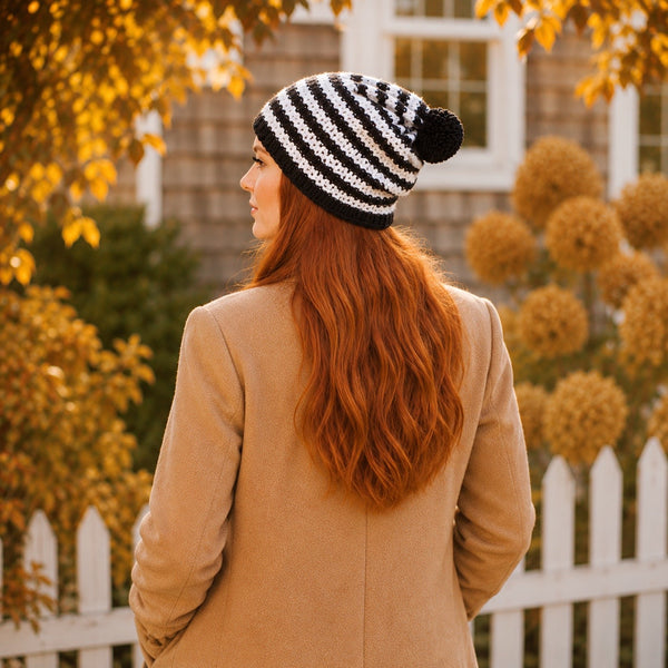Chunky Stripe Slouch Beanie Knitting Pattern
