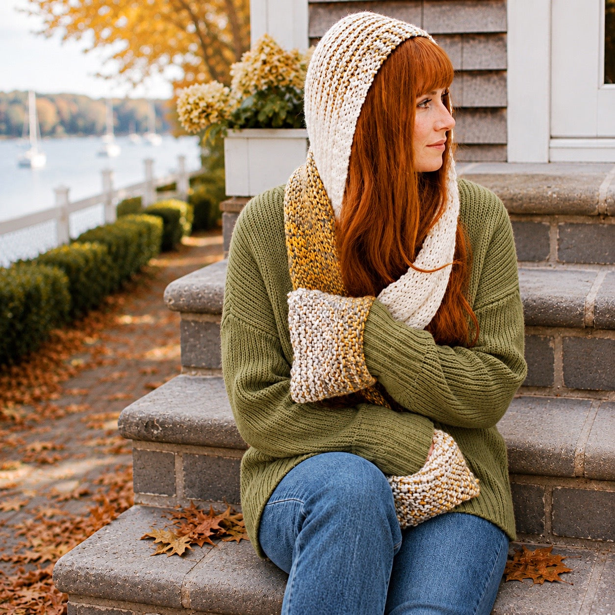 Easy Hooded Pocket Scarf Knitting Pattern