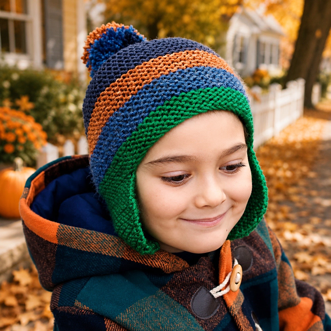 Scrap Yarn Flat Knit Hat for Kids