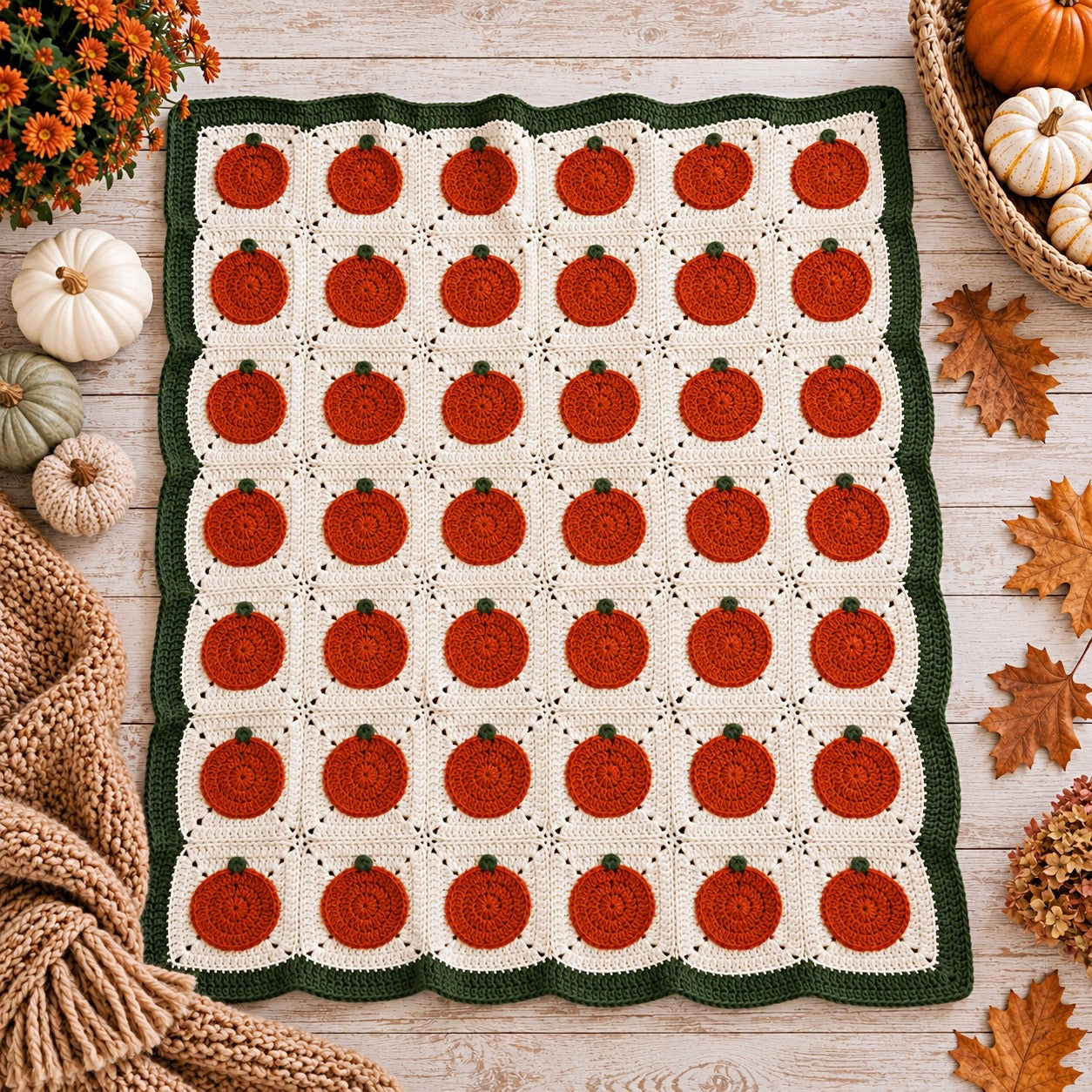 Pumpkin Granny Square Throw Crochet Pattern