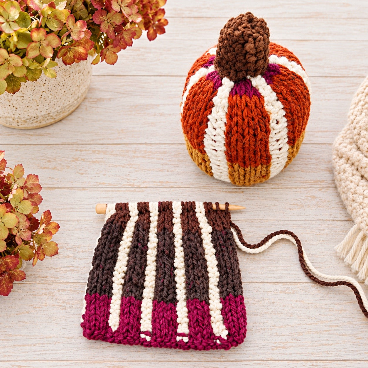 Flat Knit Striped Pumpkins Knitting Pattern