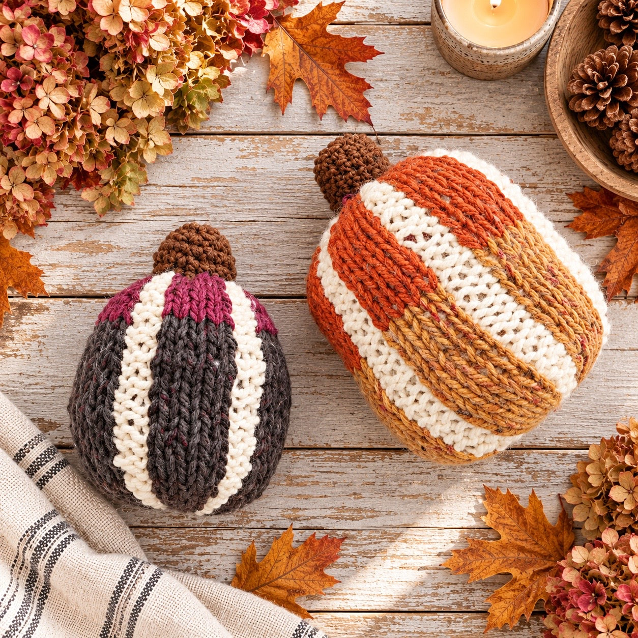 Flat Knit Striped Pumpkins Knitting Pattern