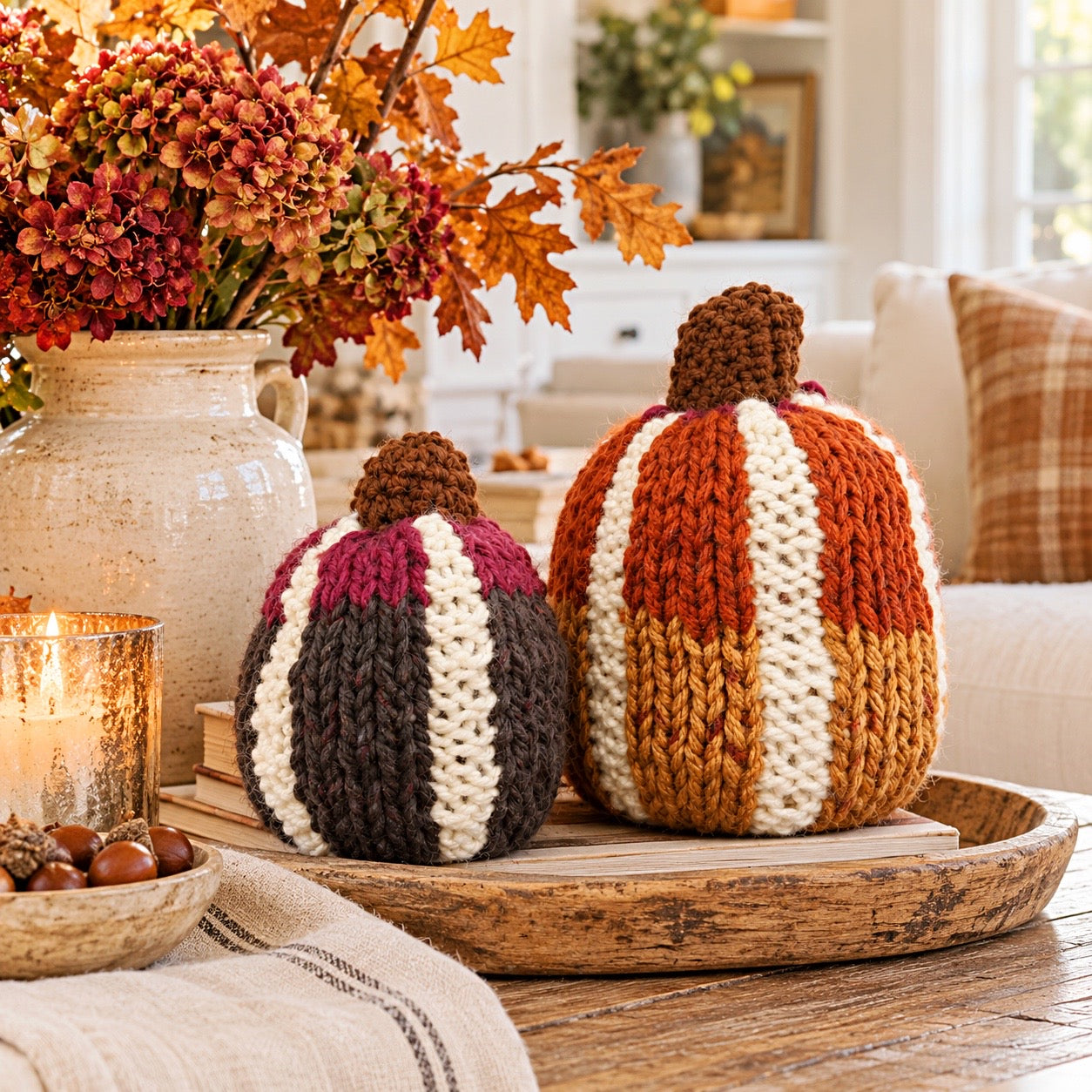 Flat Knit Striped Pumpkins Knitting Pattern