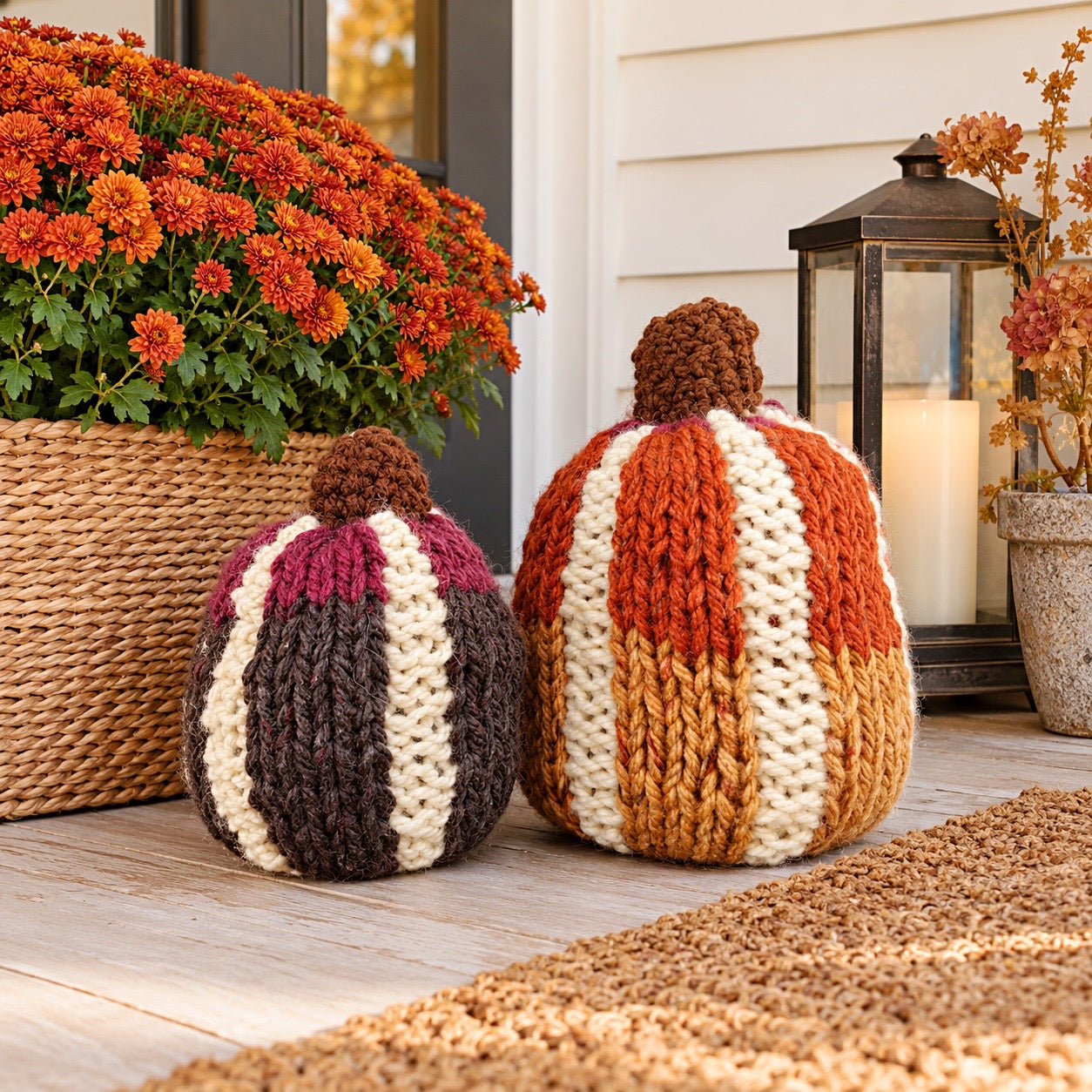 Flat Knit Striped Pumpkins Knitting Pattern