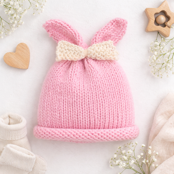 Bunny Ear Baby Girl Hat Knitting Pattern