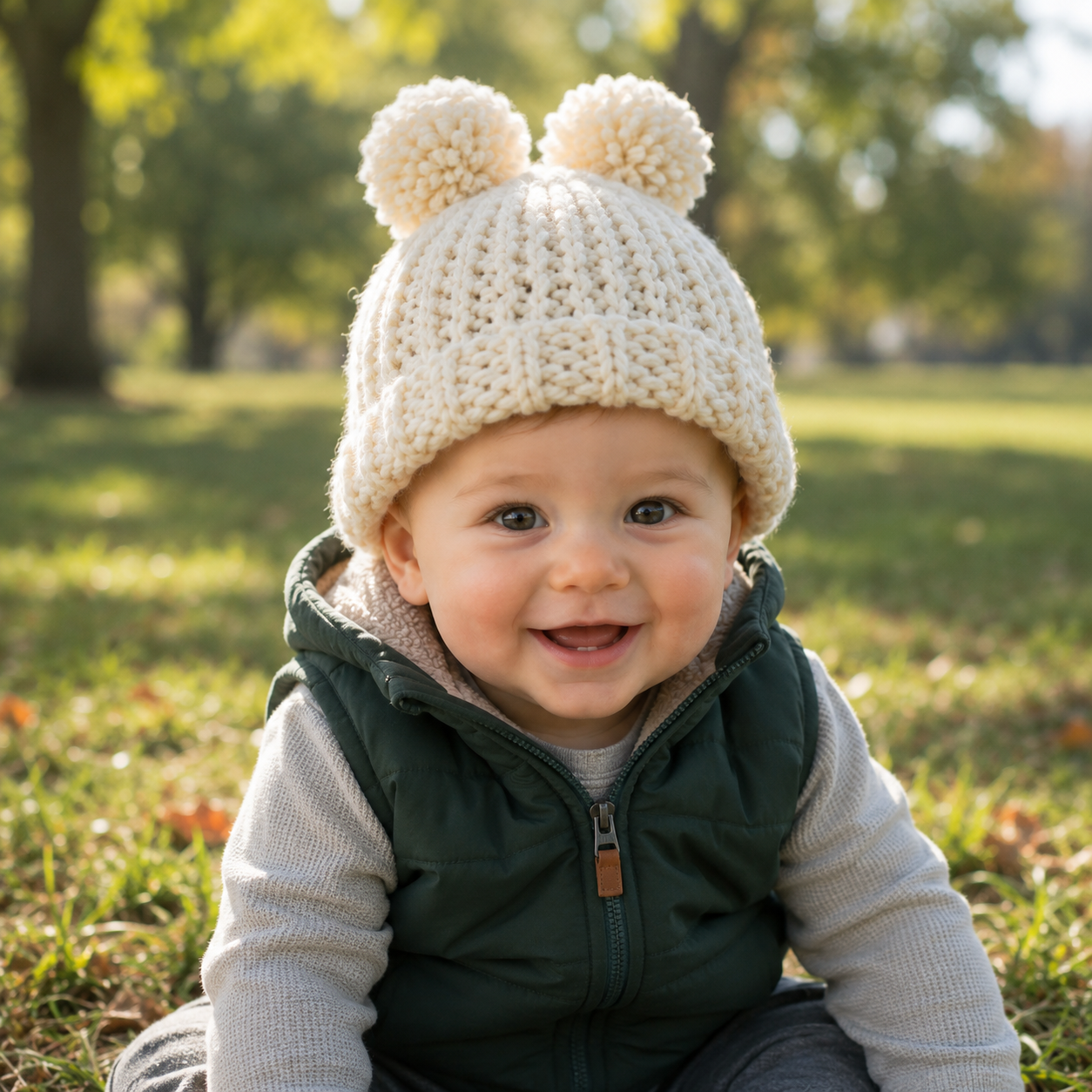 Easy Baby Pom Pom Hat Knitting Pattern