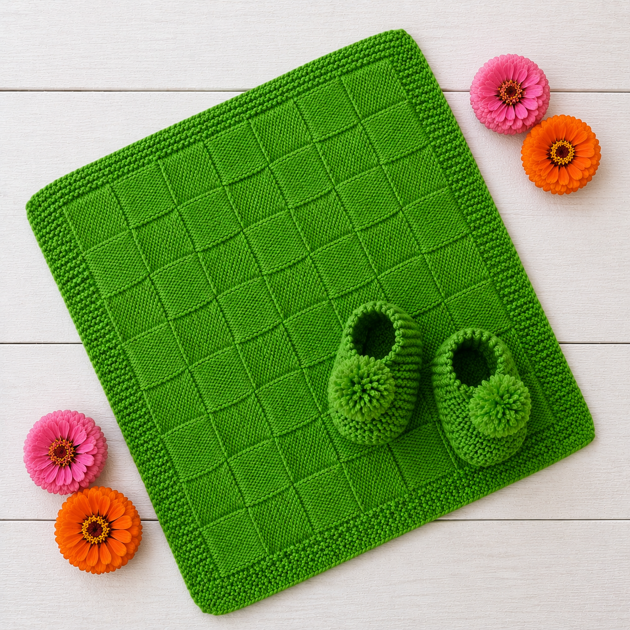 Beginner Friendly Basketweave Baby Blanket and Garter Stitch Booties Set