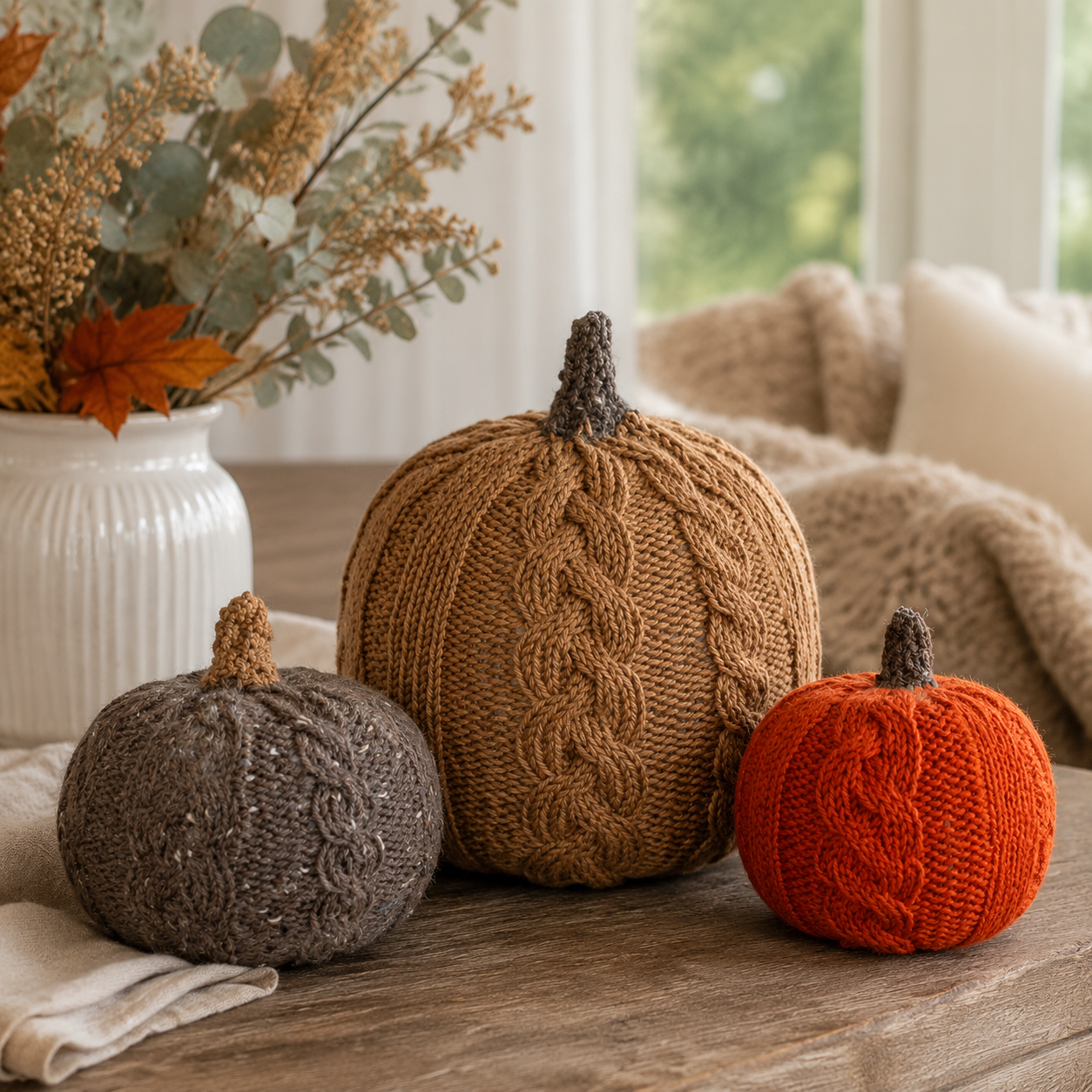 Flat Knit Cable Pumpkins Pattern