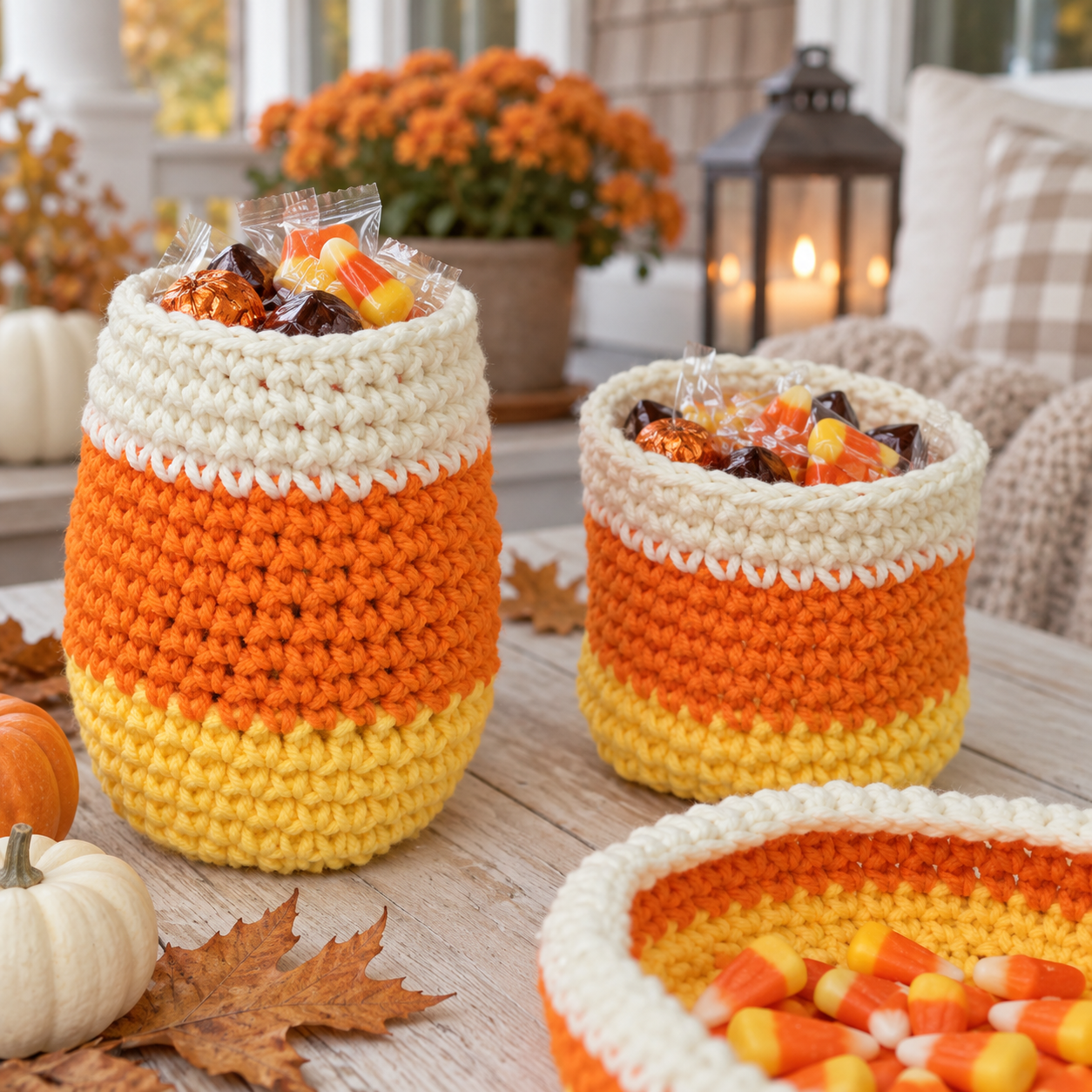 Easy Candy Corn Baskets Crochet Pattern
