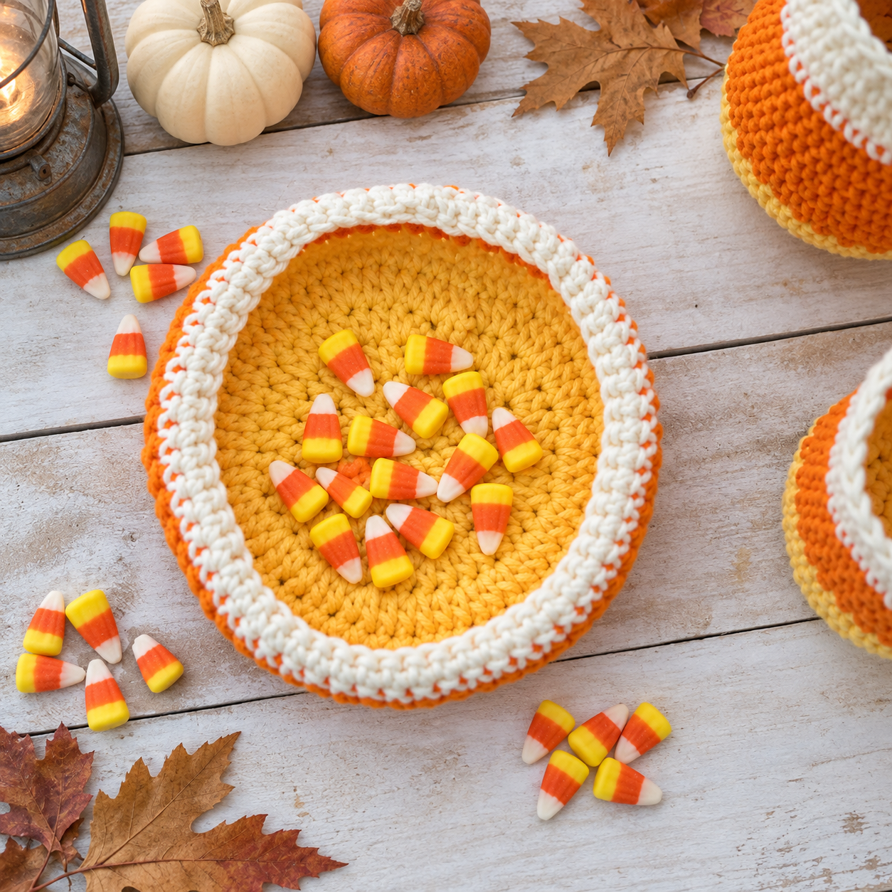 Easy Candy Corn Baskets Crochet Pattern