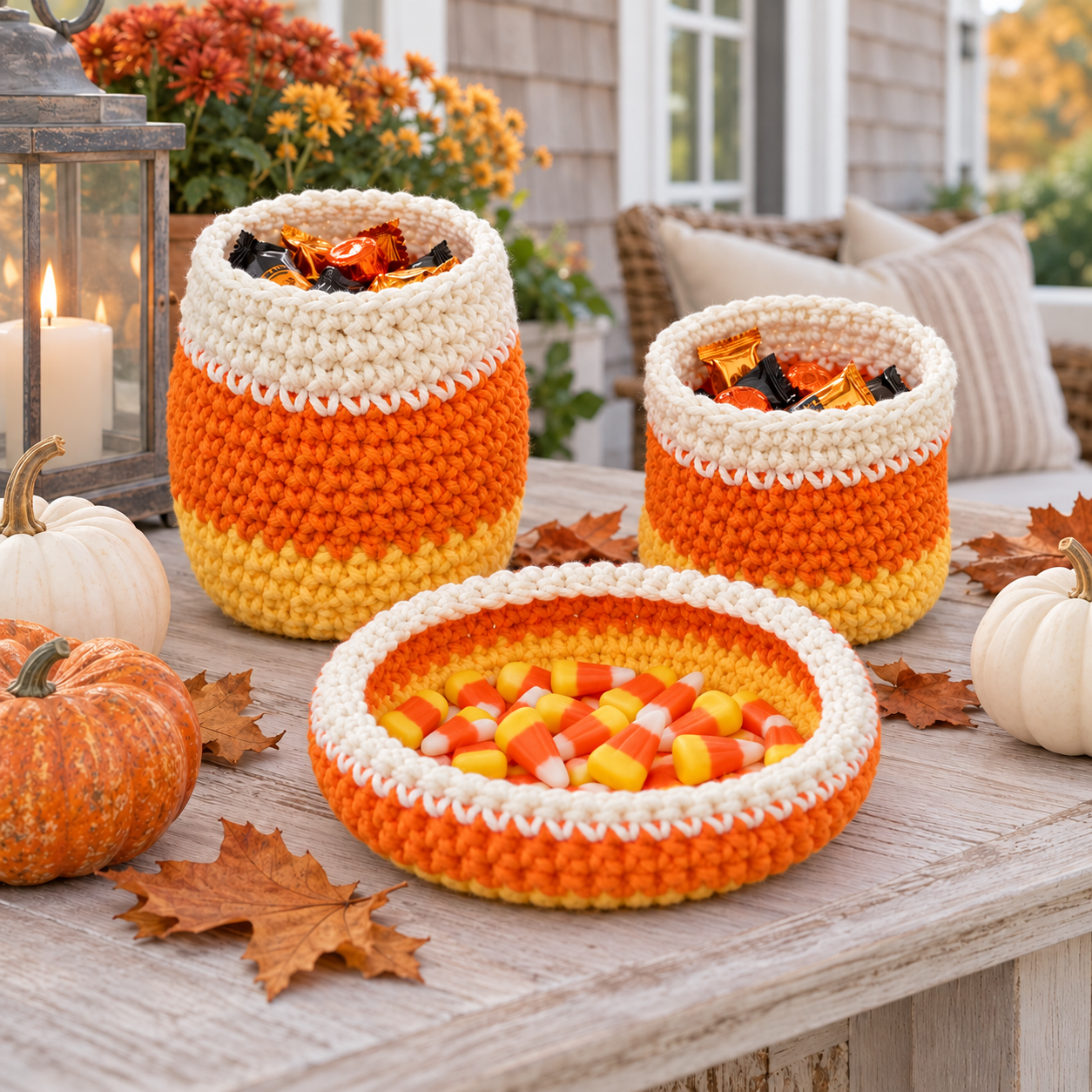 Easy Candy Corn Baskets Crochet Pattern