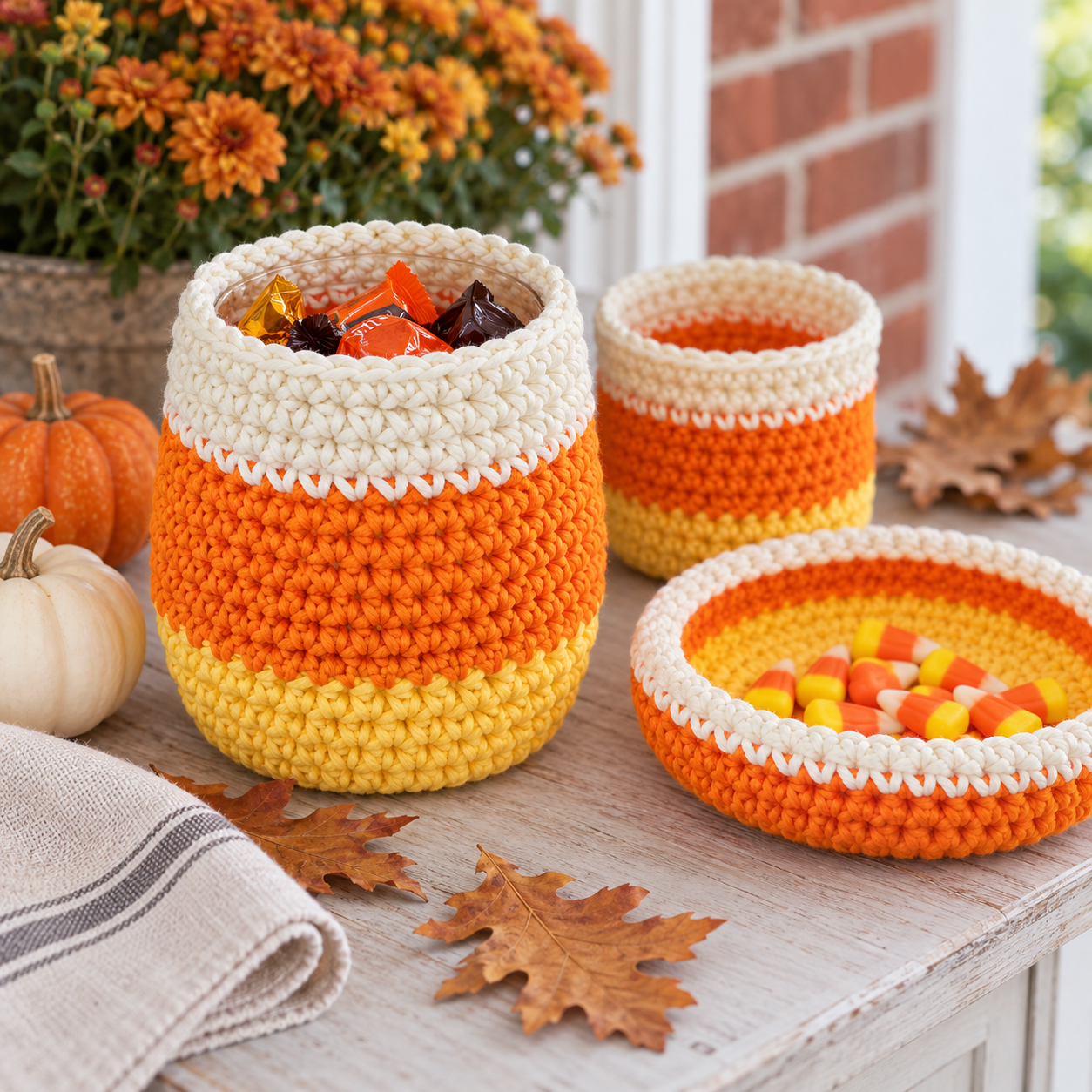 Easy Candy Corn Baskets Crochet Pattern
