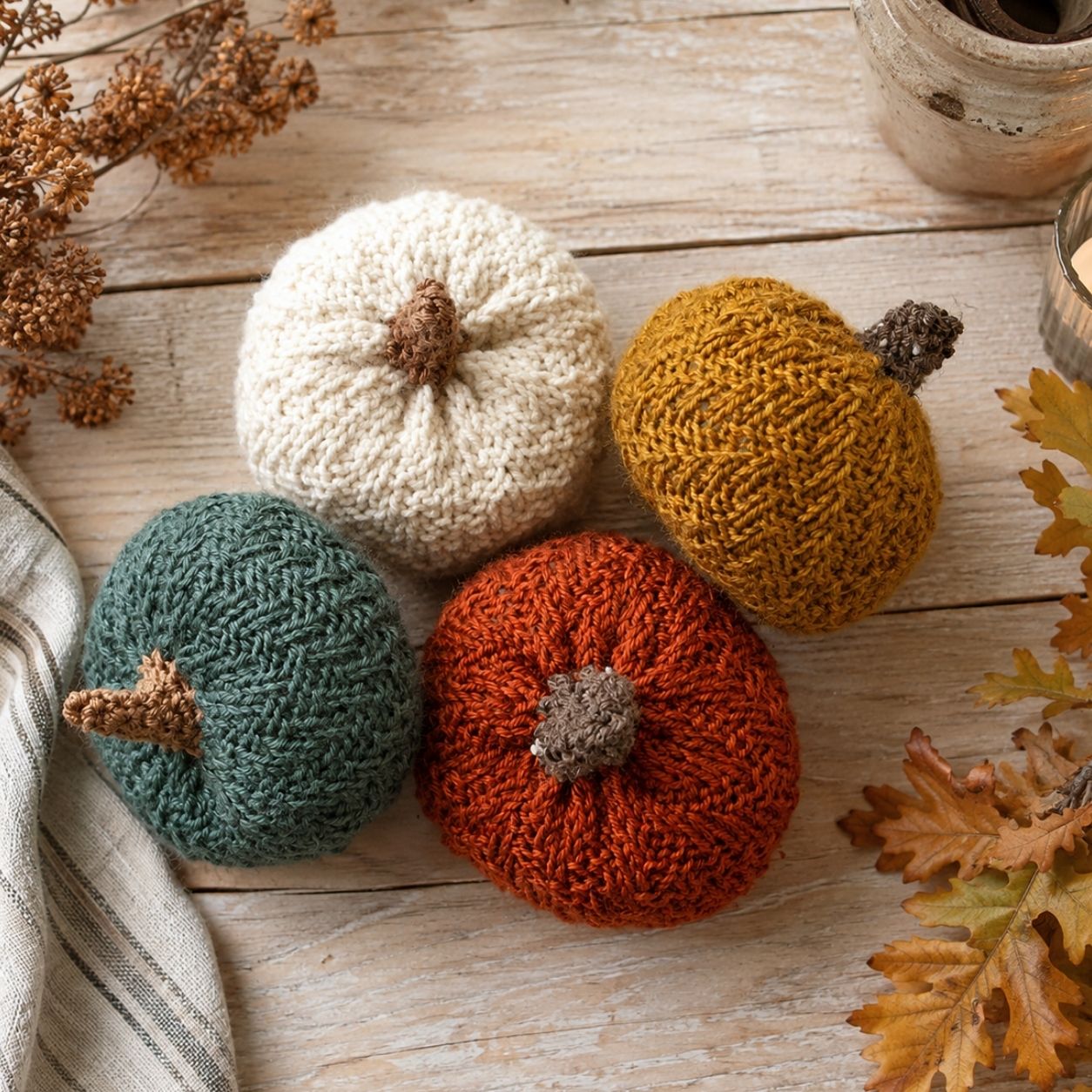 Flat Knit Chevron Stitch Pumpkins Knitting Pattern