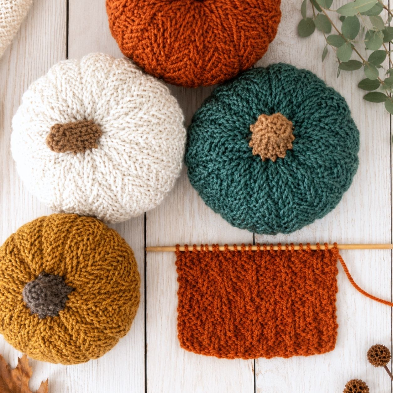 Flat Knit Chevron Stitch Pumpkins Knitting Pattern