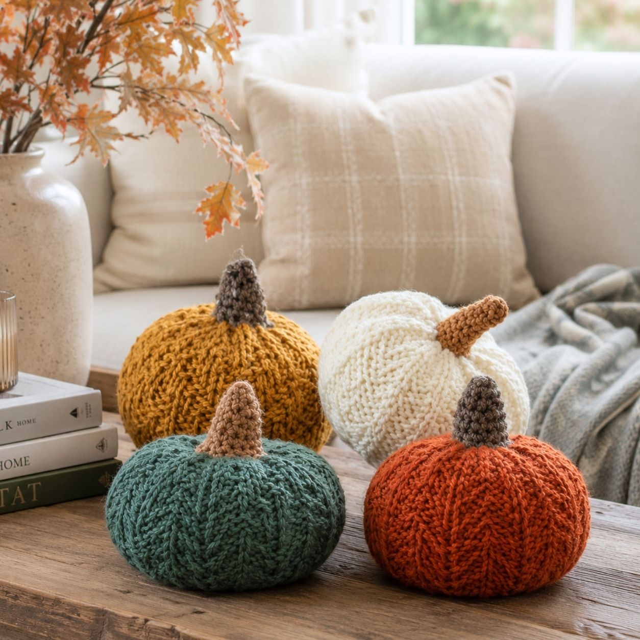 Flat Knit Chevron Stitch Pumpkins Knitting Pattern
