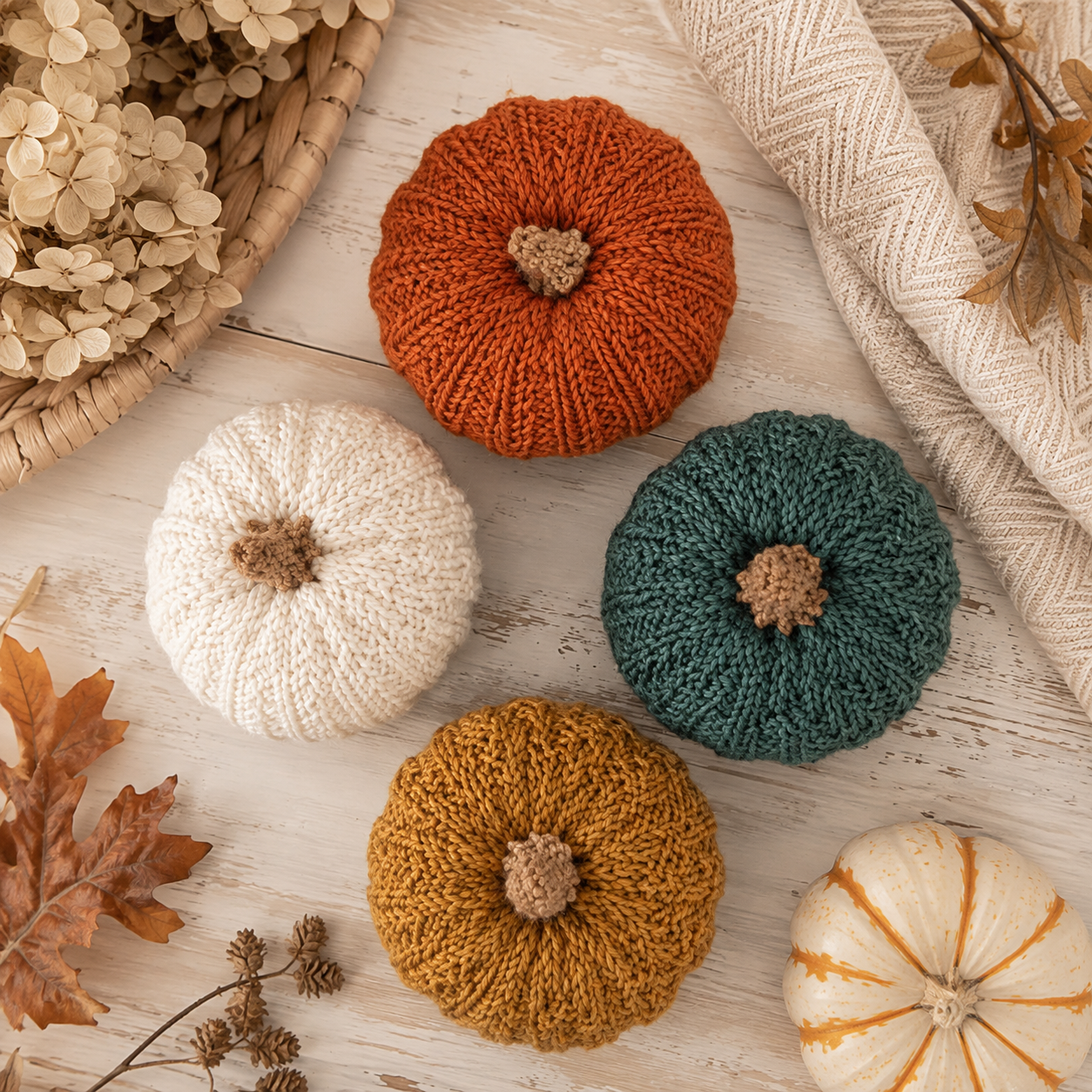 Flat Knit Chevron Stitch Pumpkins Knitting Pattern