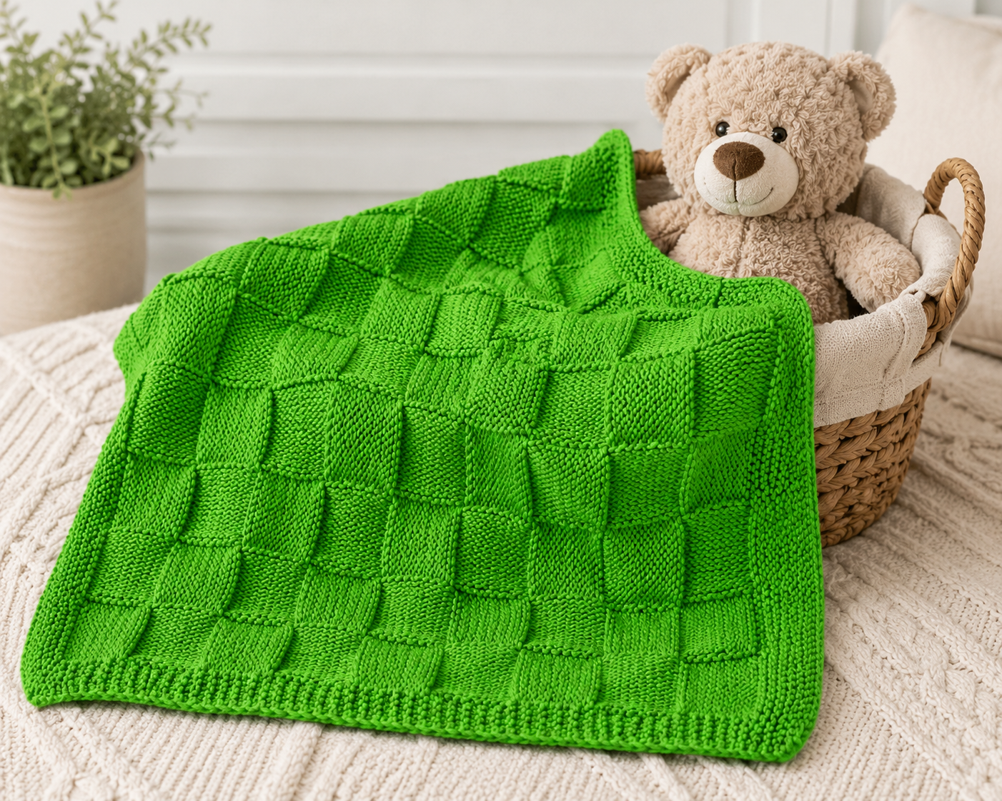 Easy Basketweave Baby Blanket Knitting Pattern