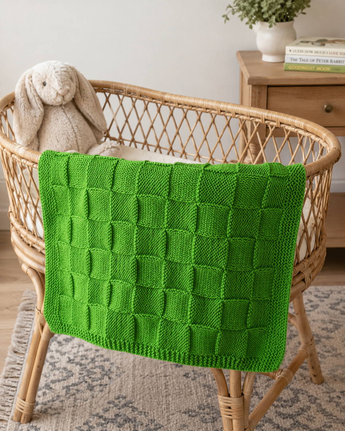 Beginner Friendly Basketweave Baby Blanket and Garter Stitch Booties Set