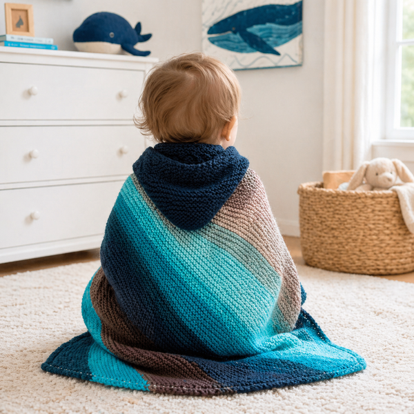 Easy Hooded Baby Blanket Knitting Pattern