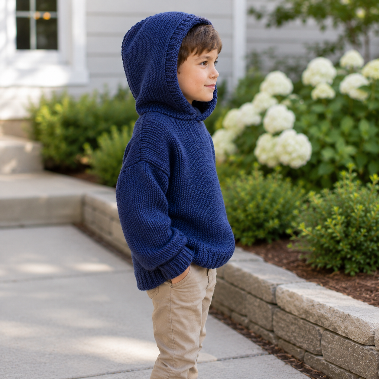 Easy Kids Hooded Sweater Knitting Pattern
