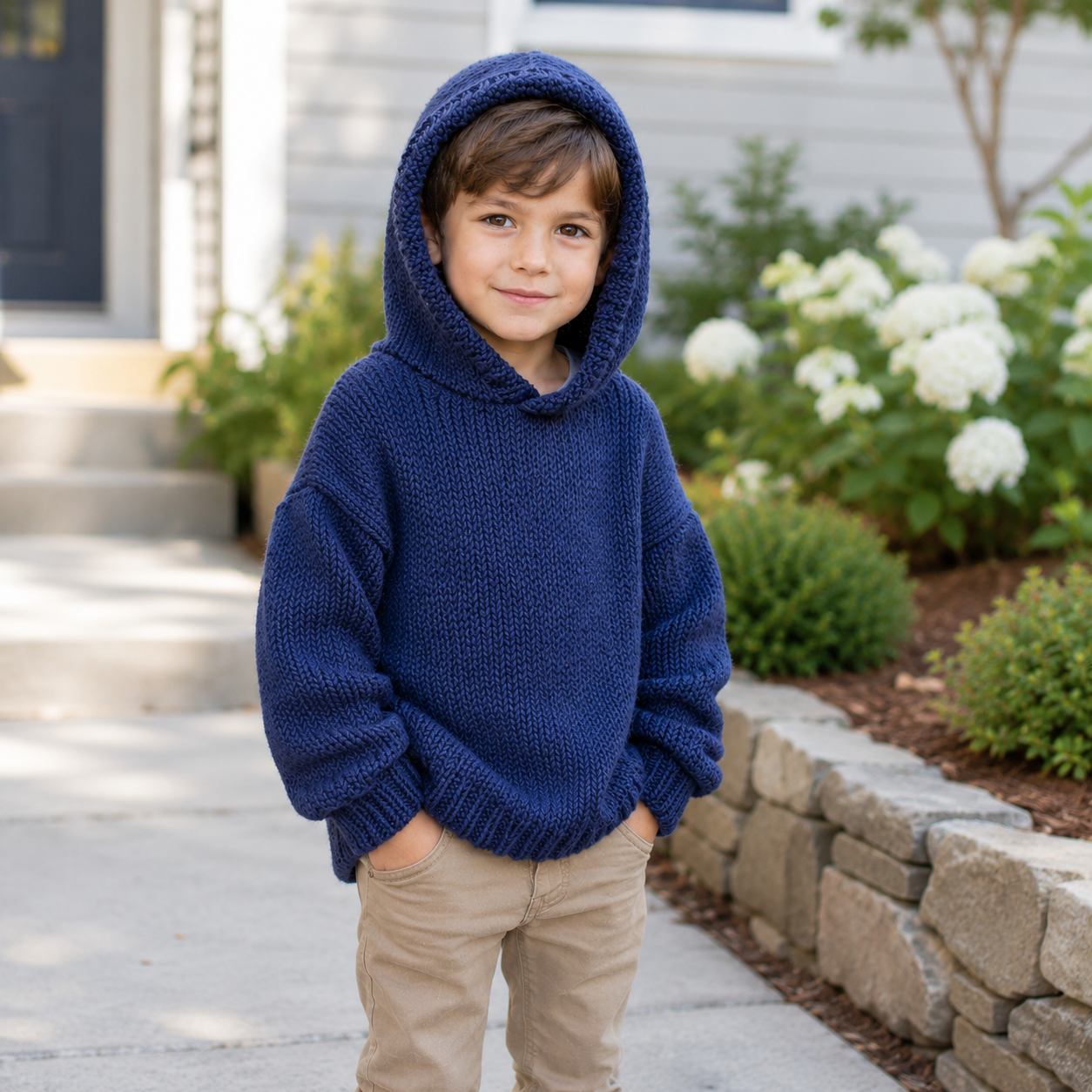 Easy Kids Hooded Sweater Knitting Pattern