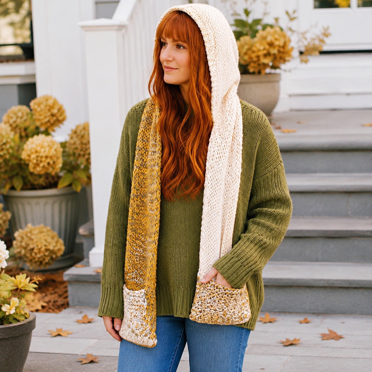 Easy Hooded Pocket Scarf Knitting Pattern