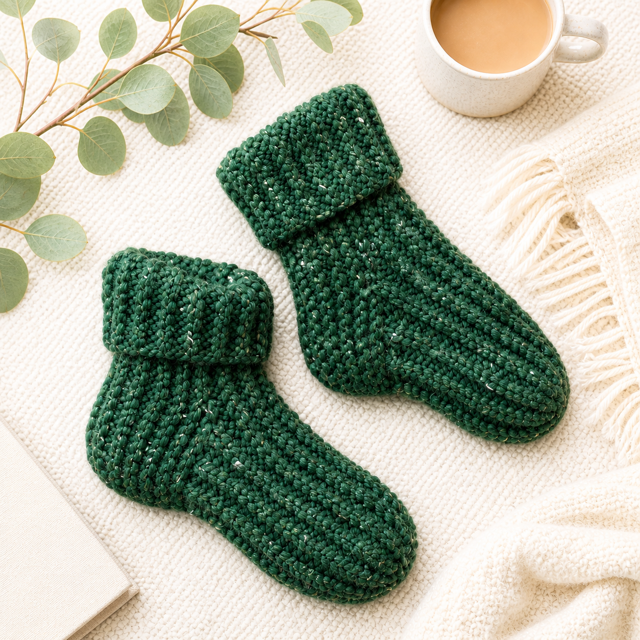 Flat Knit Slippers Pattern for Women