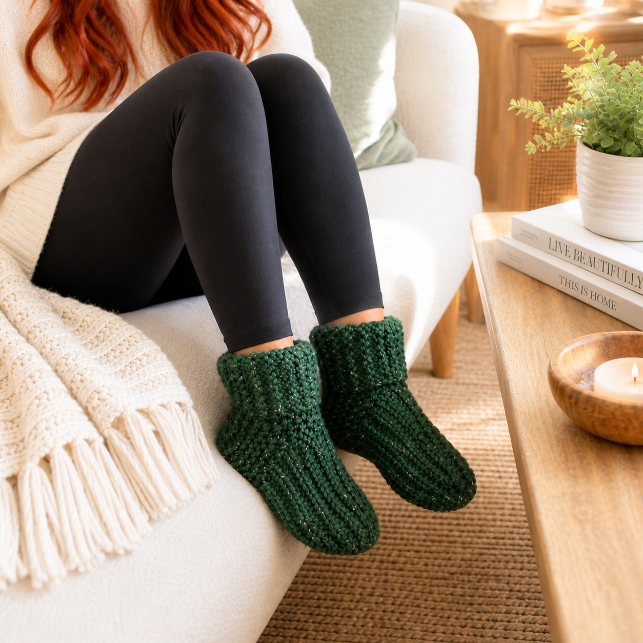 Flat Knit Slippers Pattern for Women