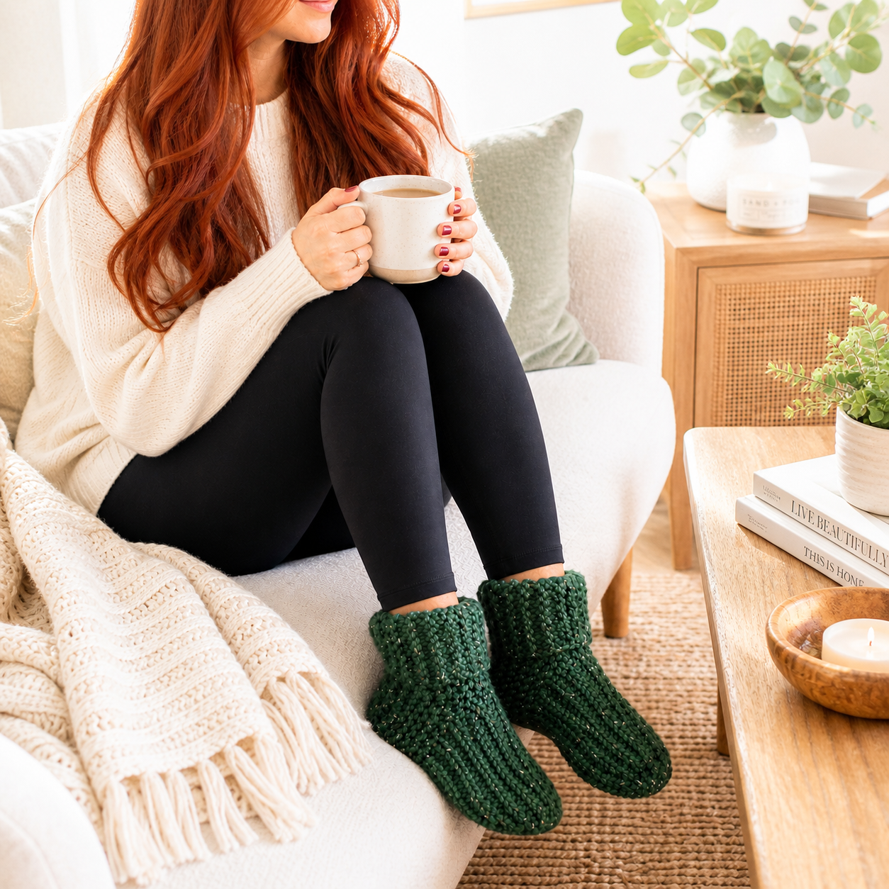 Flat Knit Slippers Pattern for Women