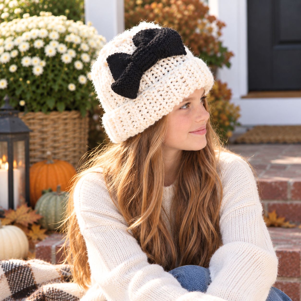 Girls’ Bow Hat Knitting Pattern
