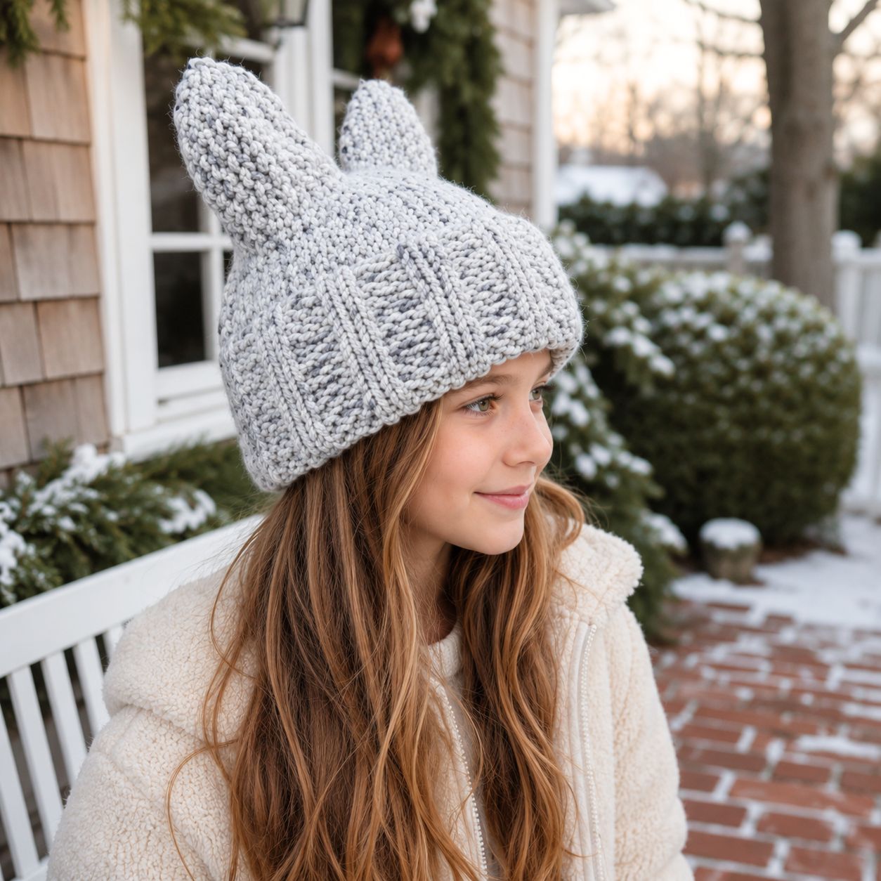 Easy Girls’ Cat Ear Hat Knitting Pattern
