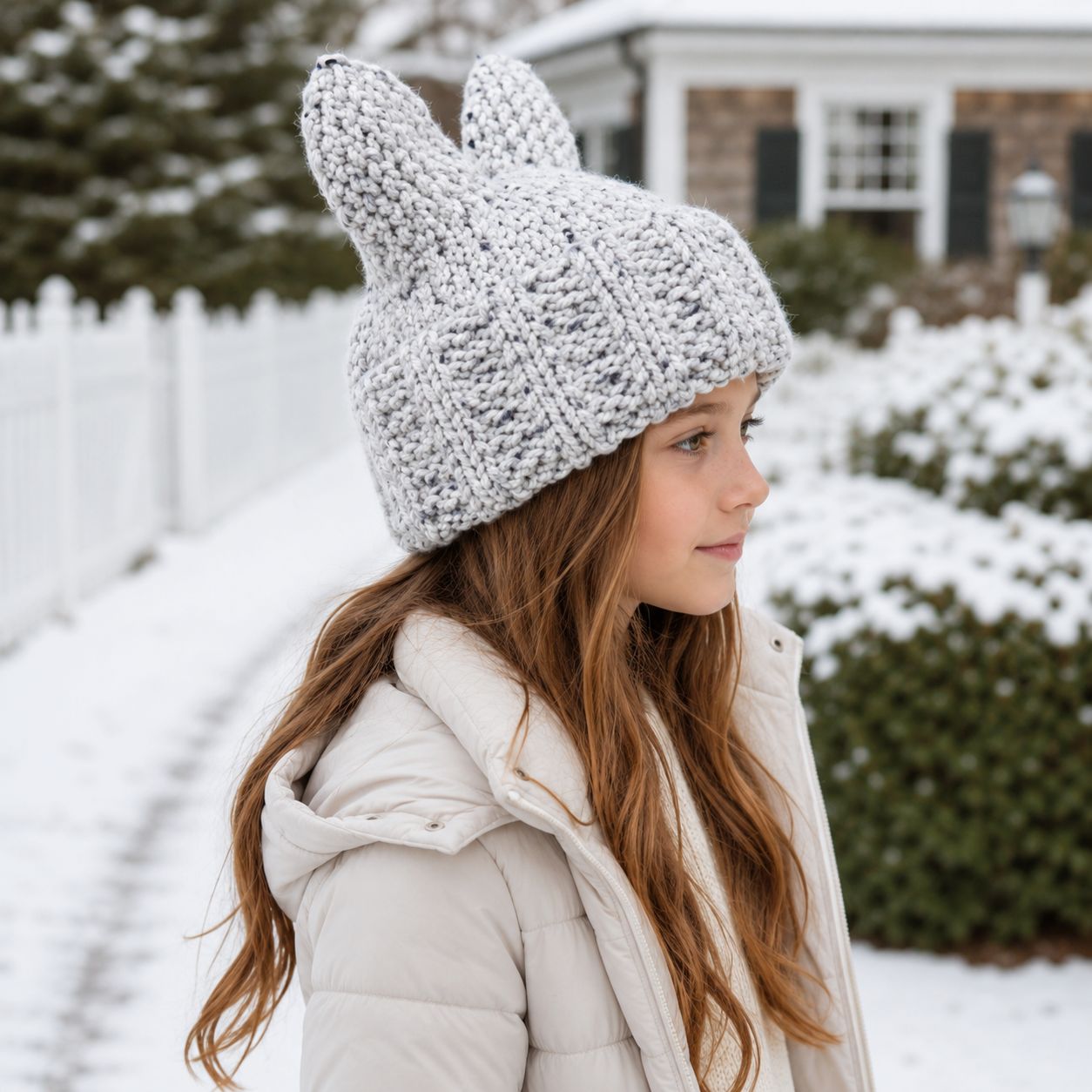 Easy Girls’ Cat Ear Hat Knitting Pattern