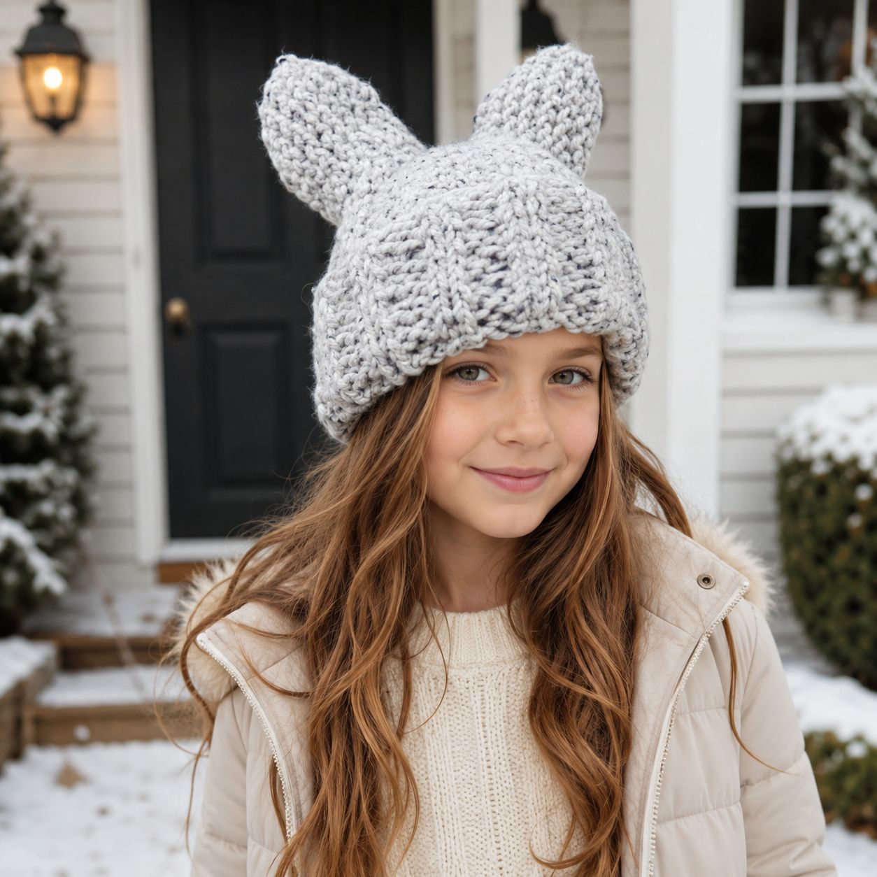 Easy Girls’ Cat Ear Hat Knitting Pattern