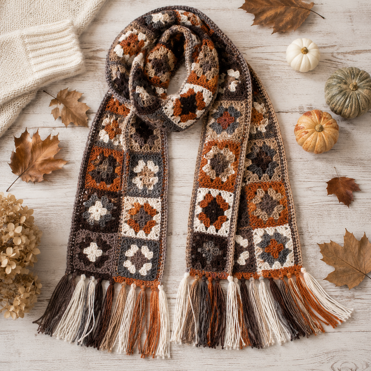 Easy Granny Square Scarf Crochet Pattern