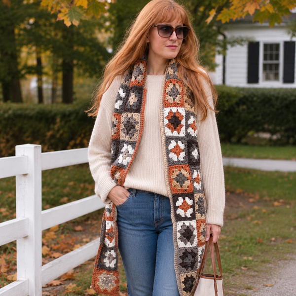 Easy Granny Square Scarf Crochet Pattern