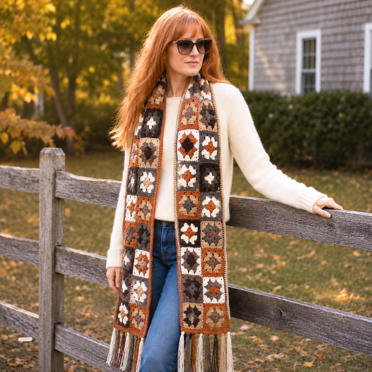 Easy Granny Square Scarf Crochet Pattern