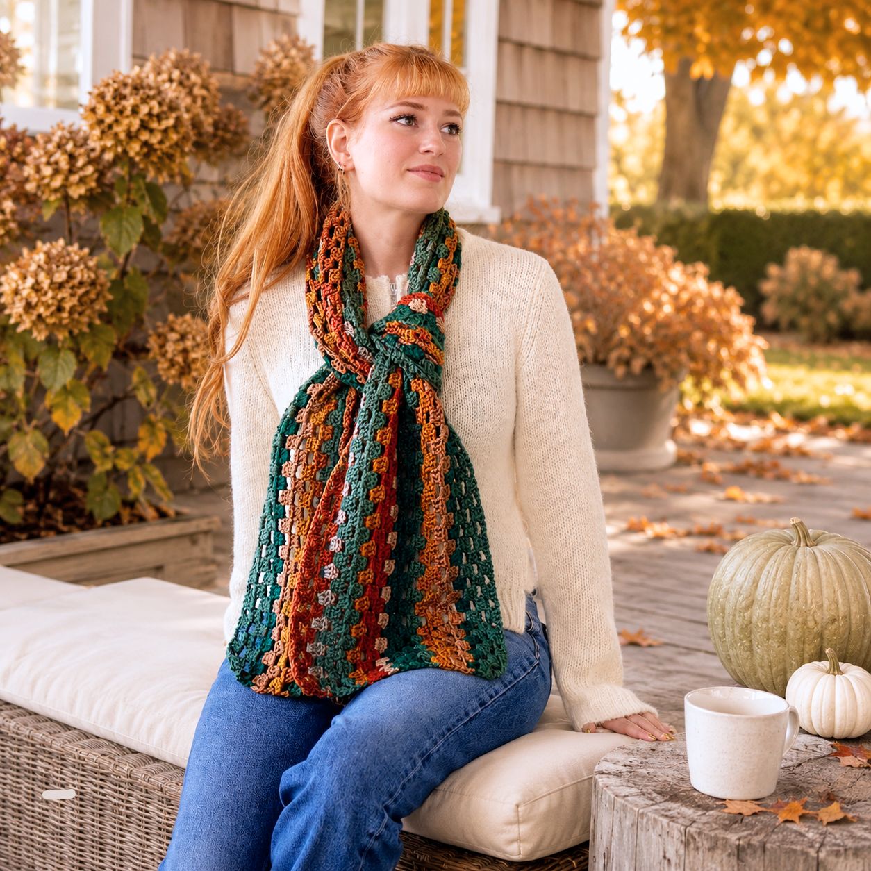 Leftover Yarn Granny Stripe Scarf Crochet Pattern