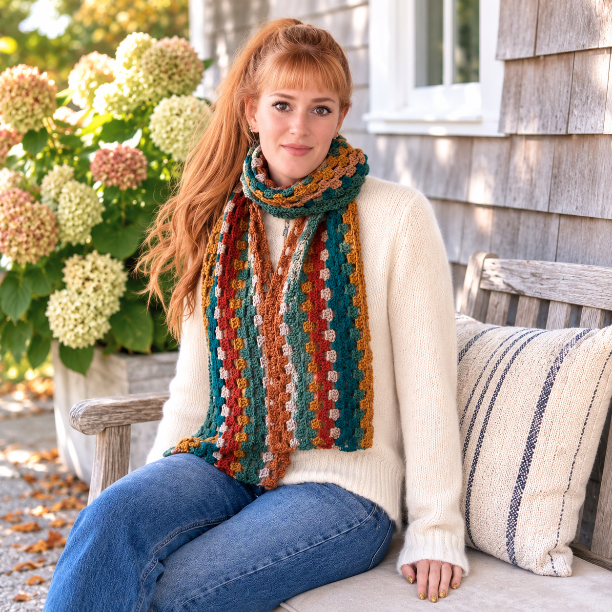 Leftover Yarn Granny Stripe Scarf Crochet Pattern