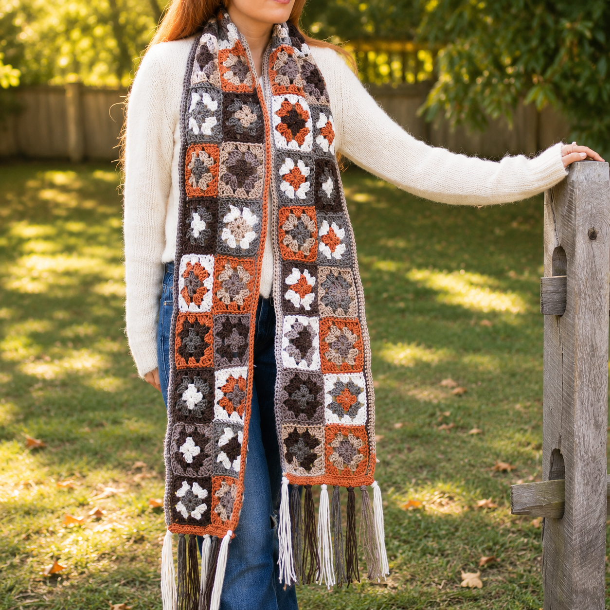 Easy Granny Square Scarf Crochet Pattern